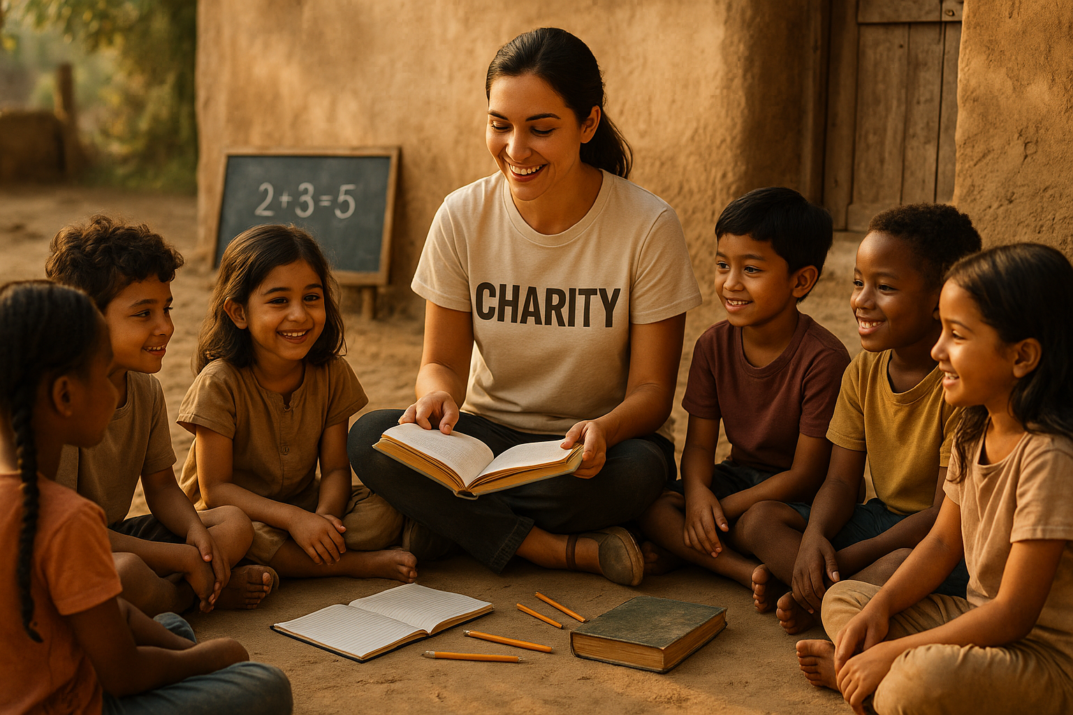 i need an image that shows giving education to children in need for a charity organization 